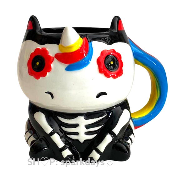 3D Unicorn Sugar Skull Skeleton Rainbow Day of the Dead Retro Ceramic Coffee Mug - Picture 12 of 12